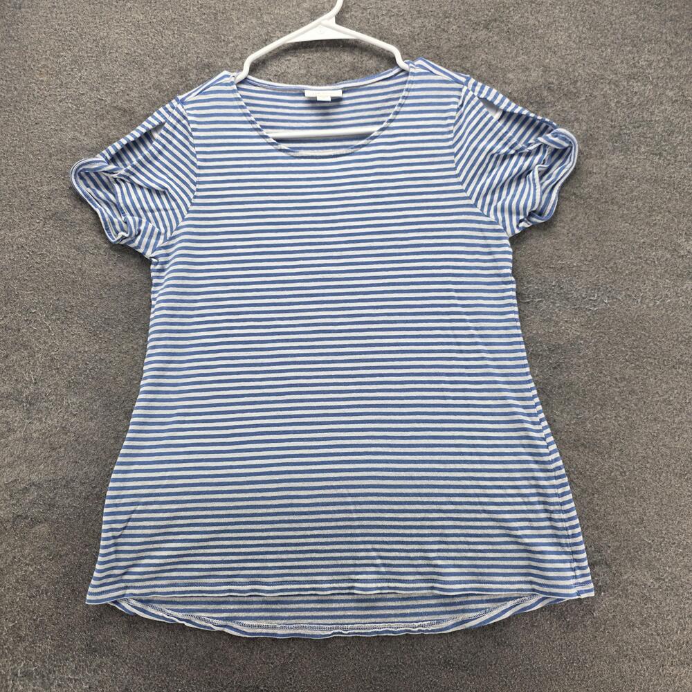 J. Jill Tunic T-Shirt Womens S Blue Striped Round Neck Short Sleeve Linen